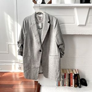 H&M Gathered Sleeve Blazer / Jacket, Grey/Gray, XL